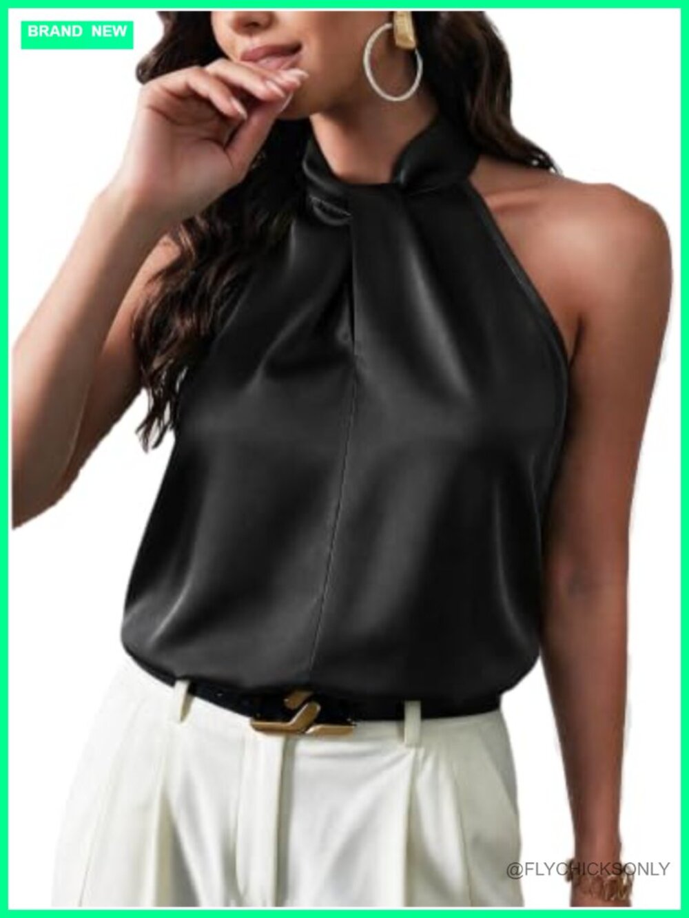 Silky Satin Halter Camisole Twist Front Sleeveless Keyhole Back Tank Top
